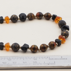 Vintage Czech necklace brown marble black topaz glass beads