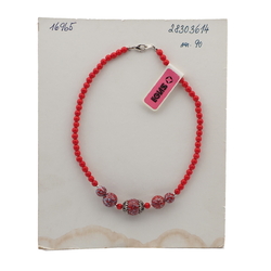 Vintage Czech necklace red matrix marble lampwork glass beads 