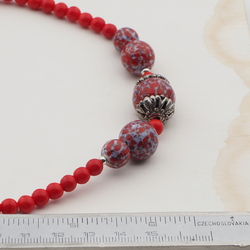 Vintage Czech necklace red matrix marble lampwork glass beads 