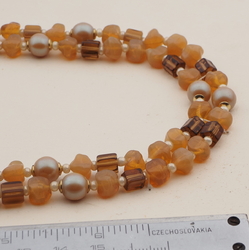 Vintage Czech 2 strand necklace topaz opaline pearl glass beads