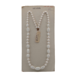 Vintage Czech necklace white round oval glass beads 24"
