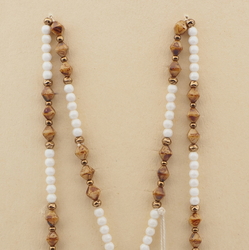 Vintage Czech necklace white brown marble bronze glass beads 