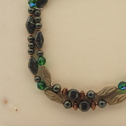 Vintage Czech necklace metallic Egyptian revival Elephant pendant glass beads 