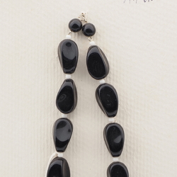 Vintage Czech necklace element black oval rectangle glass beads 