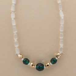 Vintage Czech necklace satin atlas green gold glass beads 