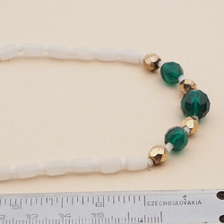 Vintage Czech necklace satin atlas green gold glass beads 