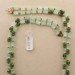 Vintage Czech 2 strand necklace satin atlas green marble glass beads 