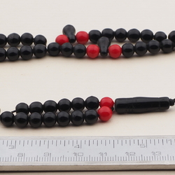 Vintage Czech black red glass bead prayer bead strand