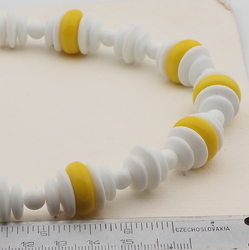 Vintage Czech necklace white yellow glass beads 24"