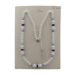 Vintage Czech necklace white blue marble glass beads 27"