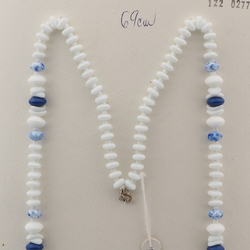 Vintage Czech necklace white blue marble glass beads 27"