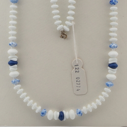 Vintage Czech necklace white blue marble glass beads 27"