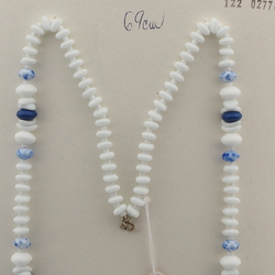 Vintage Czech necklace white blue marble glass beads 27"