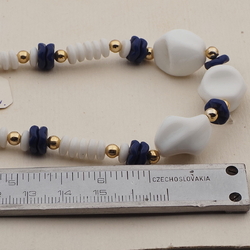 Vintage Czech necklace white blue glass beads