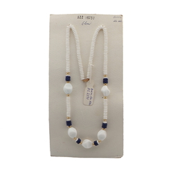 Vintage Czech necklace white blue glass beads 24"