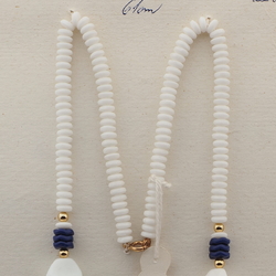 Vintage Czech necklace white blue glass beads 24"