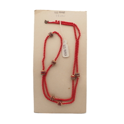 Vintage Czech necklace red marble rondelle glass beads 36"