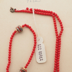 Vintage Czech necklace red marble rondelle glass beads 36"