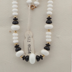 Vintage Czech necklace black white rondelle glass beads 