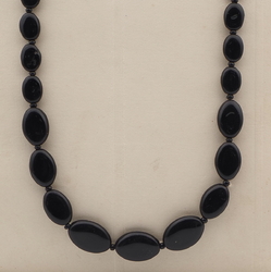 Vintage Czech necklace element black oval glass beads 18"