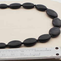 Vintage Czech necklace element black oval glass beads 18"