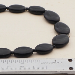 Vintage Czech necklace element black oval glass beads 22"