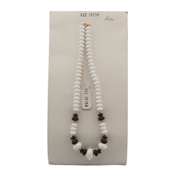 Vintage Czech necklace black white rondelle glass beads 16"