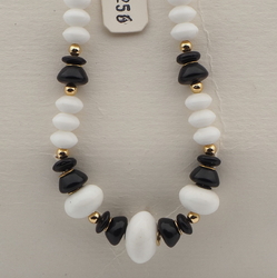 Vintage Czech necklace black white rondelle glass beads 16"