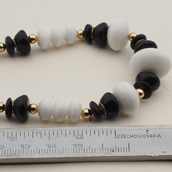Vintage Czech necklace black white rondelle glass beads 16"