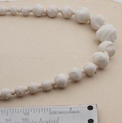 Vintage Czech necklace element white wool knot glass beads 19"