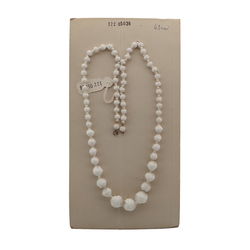 Vintage Czech necklace element white wool knot glass beads 24"