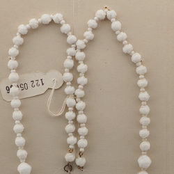 Vintage Czech necklace element white wool knot glass beads 24"