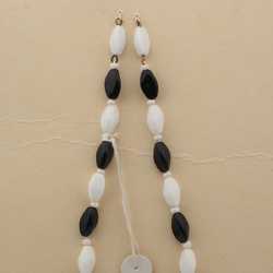 Vintage Czech necklace element white black triangle glass beads 15"