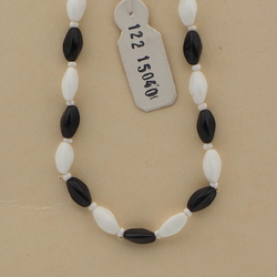 Vintage Czech necklace element white black triangle glass beads 15"