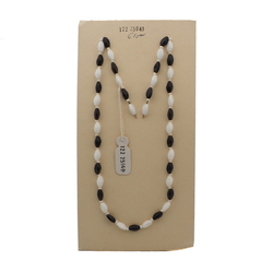 Vintage Czech necklace element white black triangle glass beads 24"