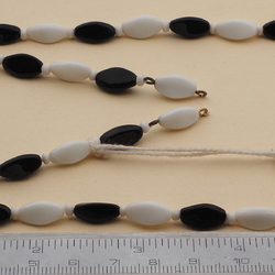 Vintage Czech necklace element white black triangle glass beads 24"
