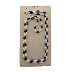 Vintage Czech necklace element white black triangle glass beads 48"