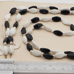 Vintage Czech necklace element white black triangle glass beads 48"