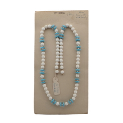 Vintage Czech necklace element white blue clear glass beads 26"
