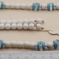 Vintage Czech necklace element white blue clear glass beads 26"