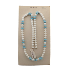 Vintage Czech necklace element white blue clear glass beads 30"