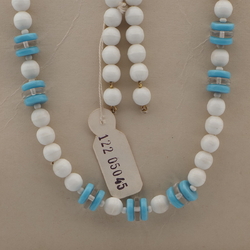 Vintage Czech necklace element white blue clear glass beads 30"
