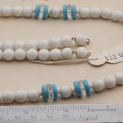 Vintage Czech necklace element white blue clear glass beads 30"