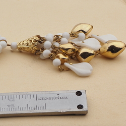 Vintage Czech 2 strand tassle necklace white glass beads 