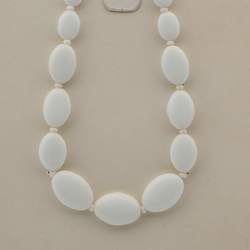 Vintage Czech necklace white oval glass beads 15"