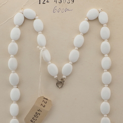 Vintage Czech necklace white oval glass beads 24"