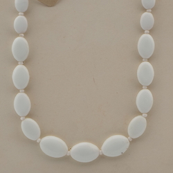 Vintage Czech necklace white oval glass beads 24"