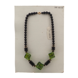 Vintage Czech necklace black green lampwork glass beads 