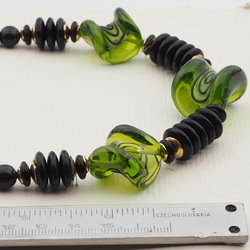 Vintage Czech necklace black green lampwork glass beads 
