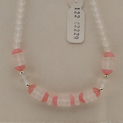 Vintage Czech necklace pink flower frost glass beads